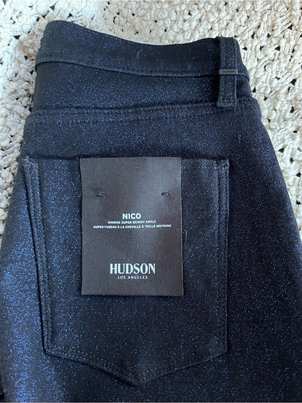 Hudson Nico Super Skinny Ankle Jeans - Sparkle Black with Blue Shimmer
